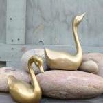 Vintage Pair Of Brass Swans