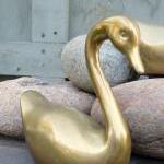 Vintage Pair Of Brass Swans