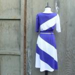 1970s Purple And Cream Graphic Belted Dress