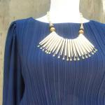 1970s Navy Blue Midi Dress With Pleated Top