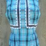 1960s Plaid Day Dress In Turquoise And Black