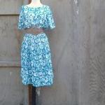 1980s Dress Blue And White Graphic Floral