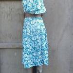 1980s Dress Blue And White Graphic Floral