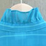 1970s Blouse Teal Ruffle Neck Button Front