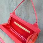 Vintage 1970s Red Suede And Leather Handbag.