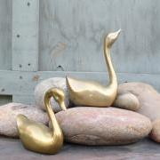 Vintage Pair of  Brass Swans
